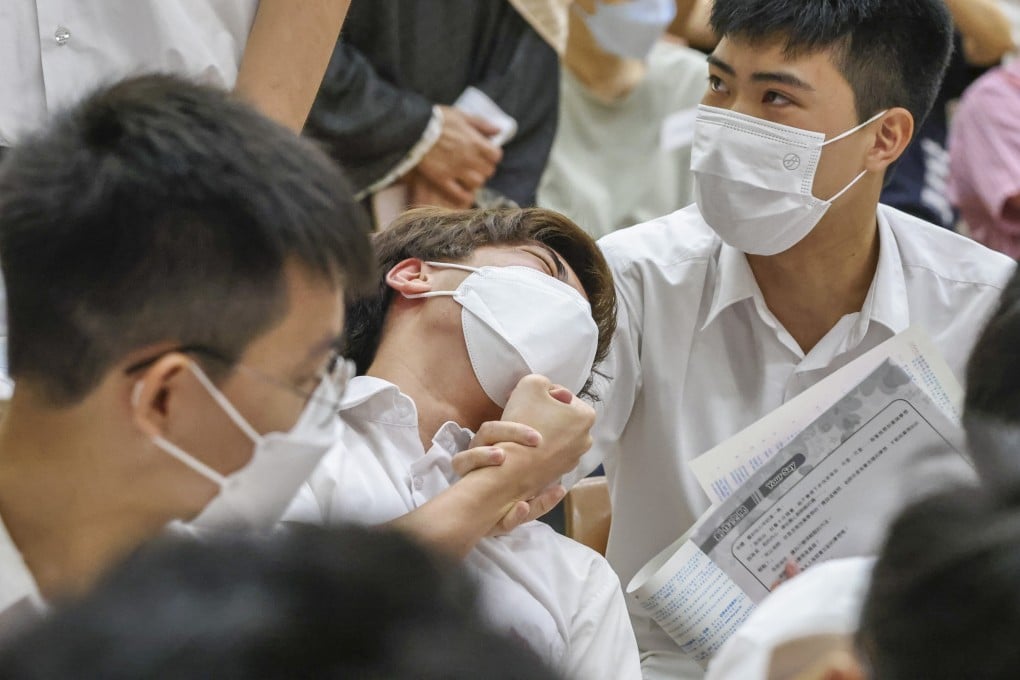 Students at a school in Causeway Bay get their DSE exam results in 2022. Photo: K.Y. Cheng
