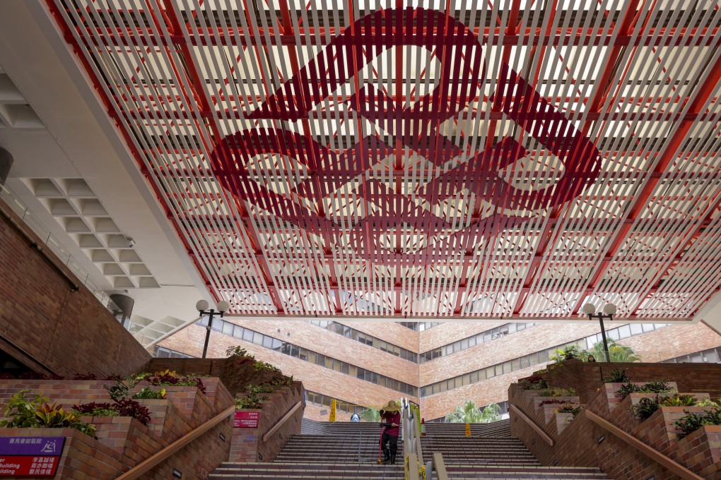 PolyU’s crest on display at its Hung Hom campus. The university has outlined proposals for a medical school, hospital and hotel in the Northern Metropolis. Photo: Jelly Tse