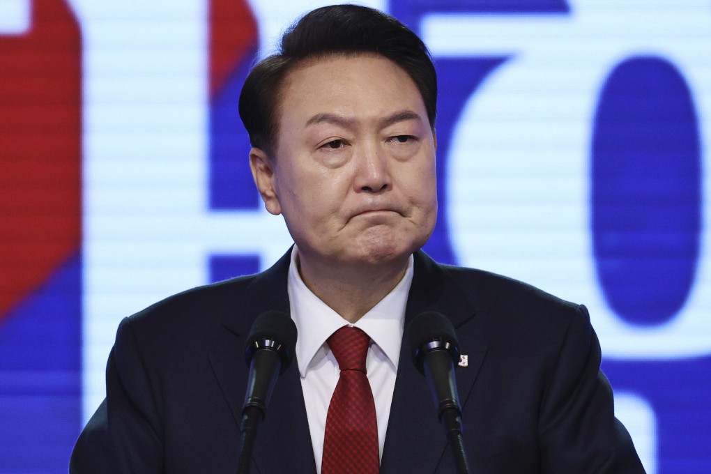 South Korean President Yoon Suk Yeol gives a speech in Seoul at a ceremony marking the 1919 independence movement against Japan’s colonial rule on Friday. Photo: Kyodo