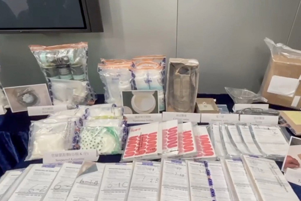 Police display 39kg of ketamine seized in a two-day operation. The drugs are worth an estimated HK$18 million. Photo: Handout