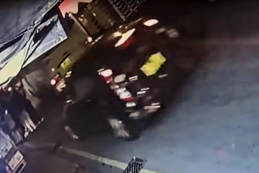 A screengrab of CCTV footage showing the black vehicle just before the incident near the Yau Ma Tei Fruit Market. Photo: Handout