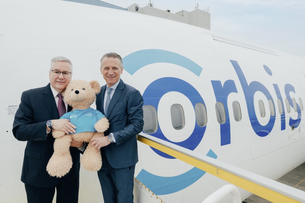 Orbis president and CEO Derek Hodkey (left) with Omega CEO and president Raynald Aeschlimann. Omega supports the flying eye hospital through its CSR initiative. Photo: Handout
