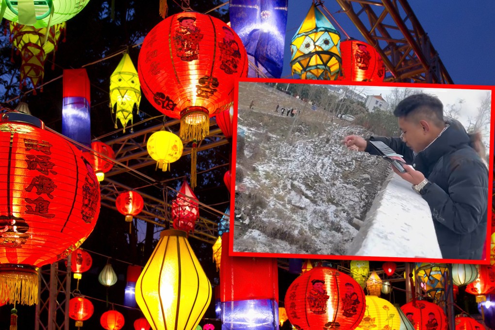An annual ritual in China sees people toss banknotes from bridges during the country’s Lantern Festival to boost health, prompting many to use fishing nets to catch the lucky money. Photo: SCMP composite/Shutterstock/Douyin