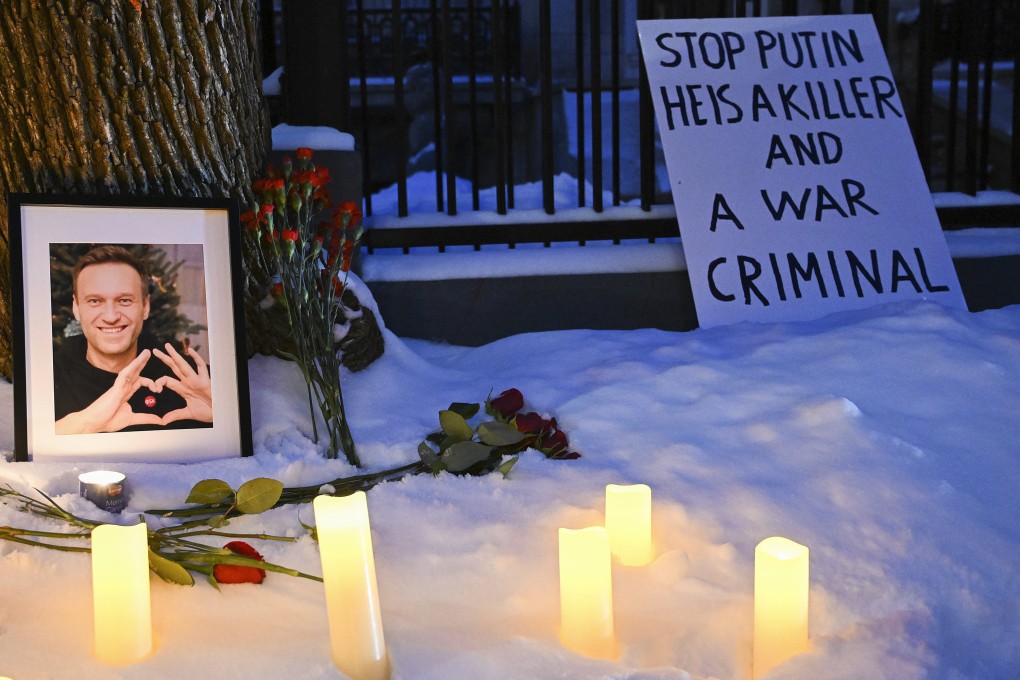 A makeshift memorial for Alexei Navalny outside the Russian consulate in Montreal, Canada. Photo: The Canadian Press via AP