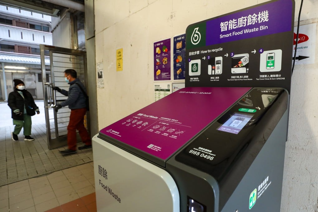 A smart food waste recycling bin located at Ping Shek Estate in Choi Hung. Photo: Sun Yeung