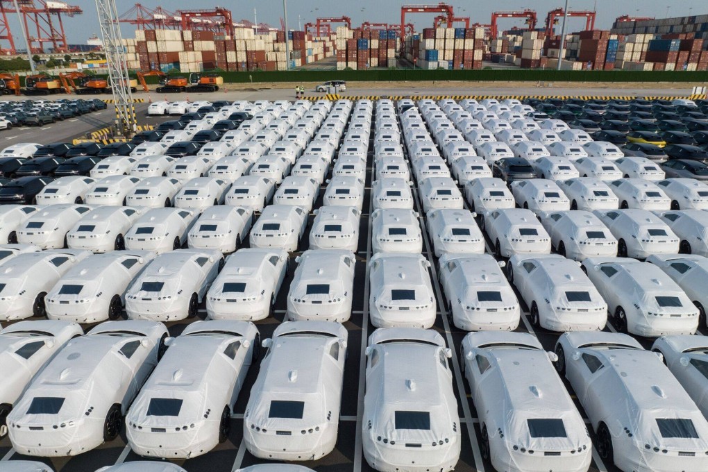 EVs made by China’s Geely Automobile Holdings in Jiangsu province bound for Europe are seen in this file photo from August 2023. Photo: Bloomberg