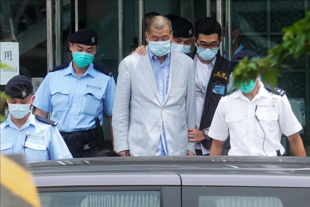 Jimmy Lai is taken into custody in August 2020.The court heard the tycoon believed that Western sanctions against mainland and Hong Kong officials would not disappear in the short term. Photo: Winson Wong