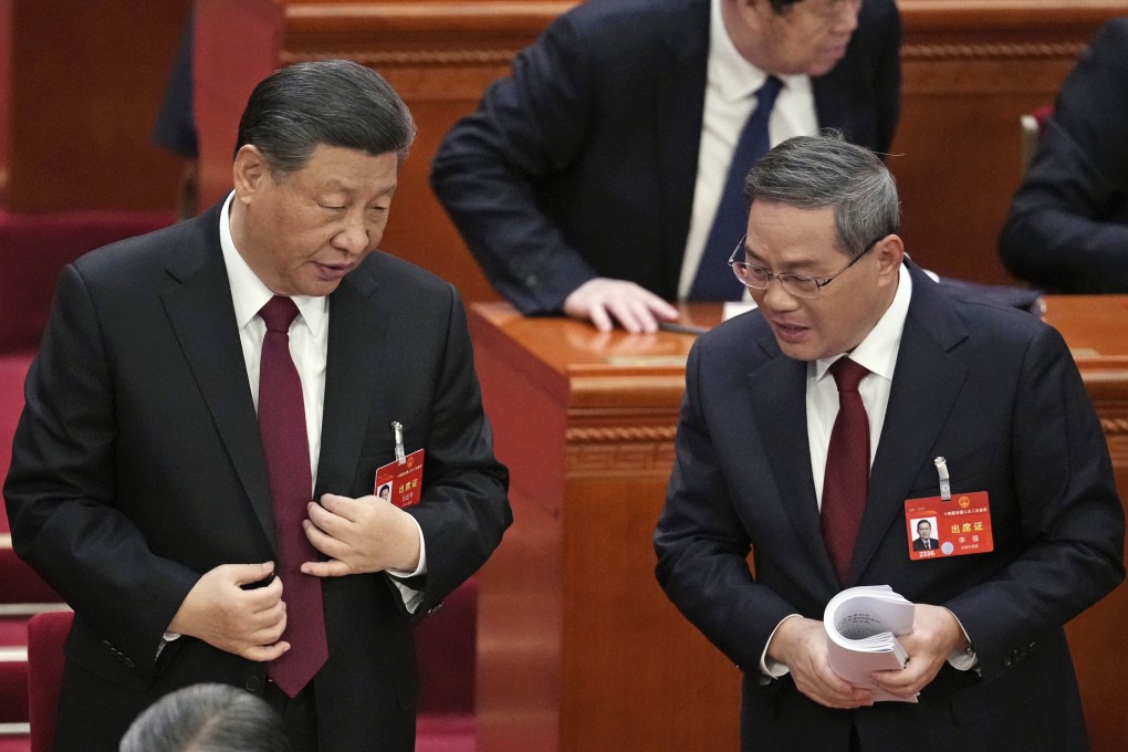 Chinese President Xi Jinping and Premier Li Qiang  after the opening ceremony of this year’s National People’s Congress, in Beijing on Tuesday. Photo: Kyodo