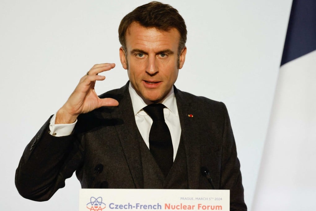 French President Emmanuel Macron delivers a speech at the Czech-French Nuclear Forum in Prague on Tuesday. Photo: AFP