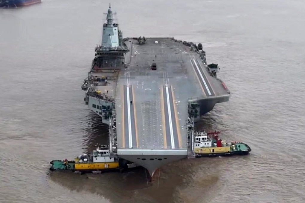 The Fujian, China’s third and most advanced carrier to date, is awaiting sea trials. Photo: CCTV
