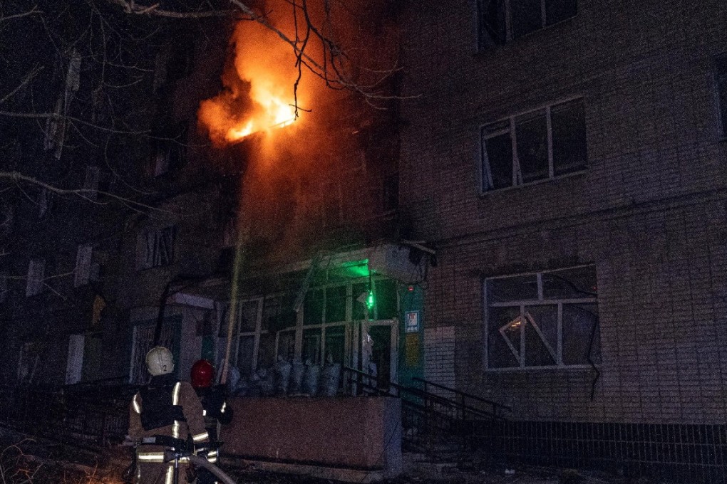 Firefighters work at the site where an apartment building was damaged by a Russian drone strike on Wednesday. Photo: SUMY: Handout/Reuters