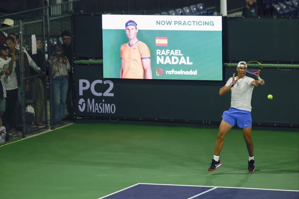 Rafael Nadal on the practice courts at the BNP Paribas Open in Indian Wells on Tuesday. Nadal withdrew from the event on the eve of the tournament. Photo: EPA