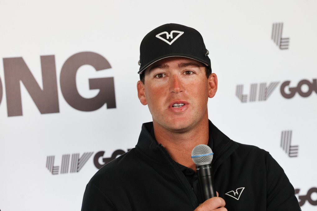 Andy Ogletree answers a question at the HyFlyers GC press conference aheaf of LIV Golf Hong Kong. Photo: Dickson Lee