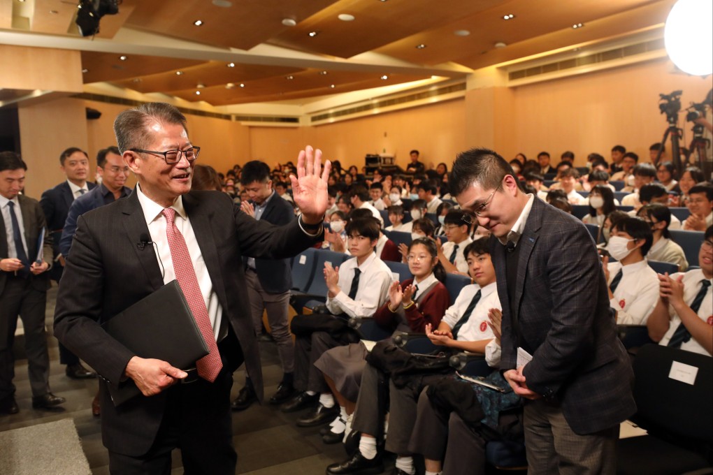 Financial Secretary Paul Chan attends a youth dialogue session on Wednesday. “We must persist in reclaiming land because it takes a long time,” he said. Photo: Sun Yeung