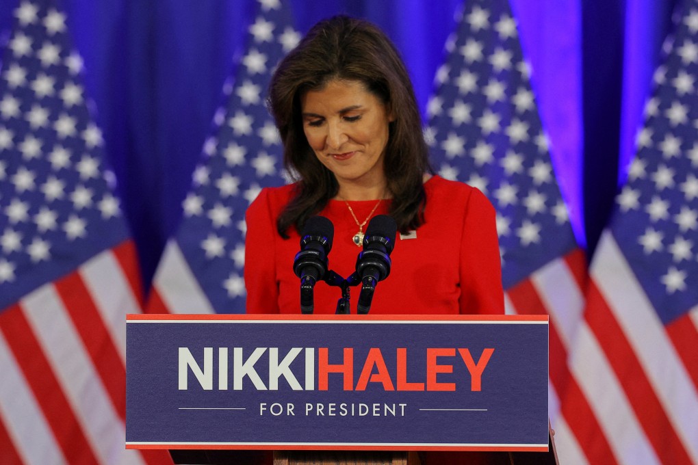 Nikki Haley announcing the end of her campaign on Wednesday. Photo: Reuters