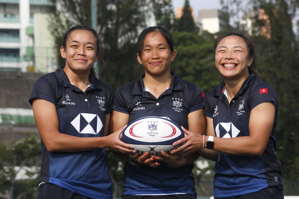 Hong Kong rugby players (from left) Agnes Chan Tsz-ching, Melody Li Nim-yan and Nam Ka-man. Photo: Xiaomei Chen