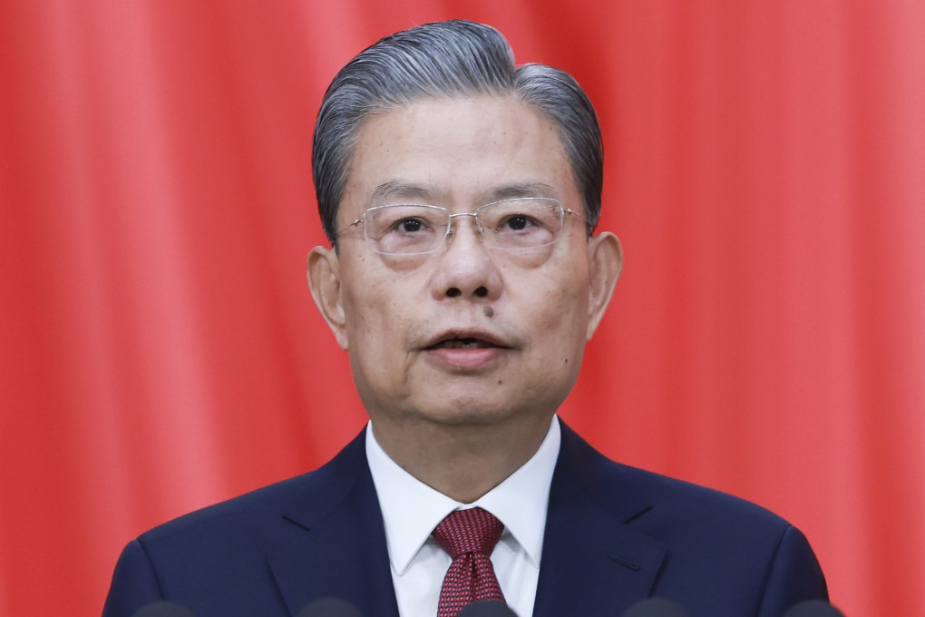 Zhao Leji, chairman of the National People’s Congress (NPC) Standing Committee, delivers a work report of the NPC Standing Committee at the second plenary meeting of the second session of the 14th NPC. Photo: Xinhua