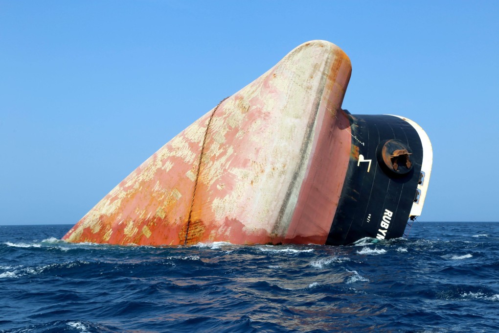 A downed cargo ship following a Houthi attack. Photo: AFP