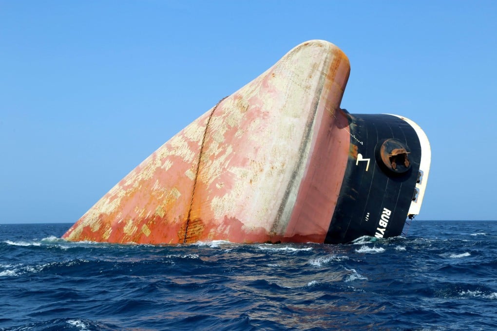 A downed cargo ship following a Houthi attack. Photo: AFP