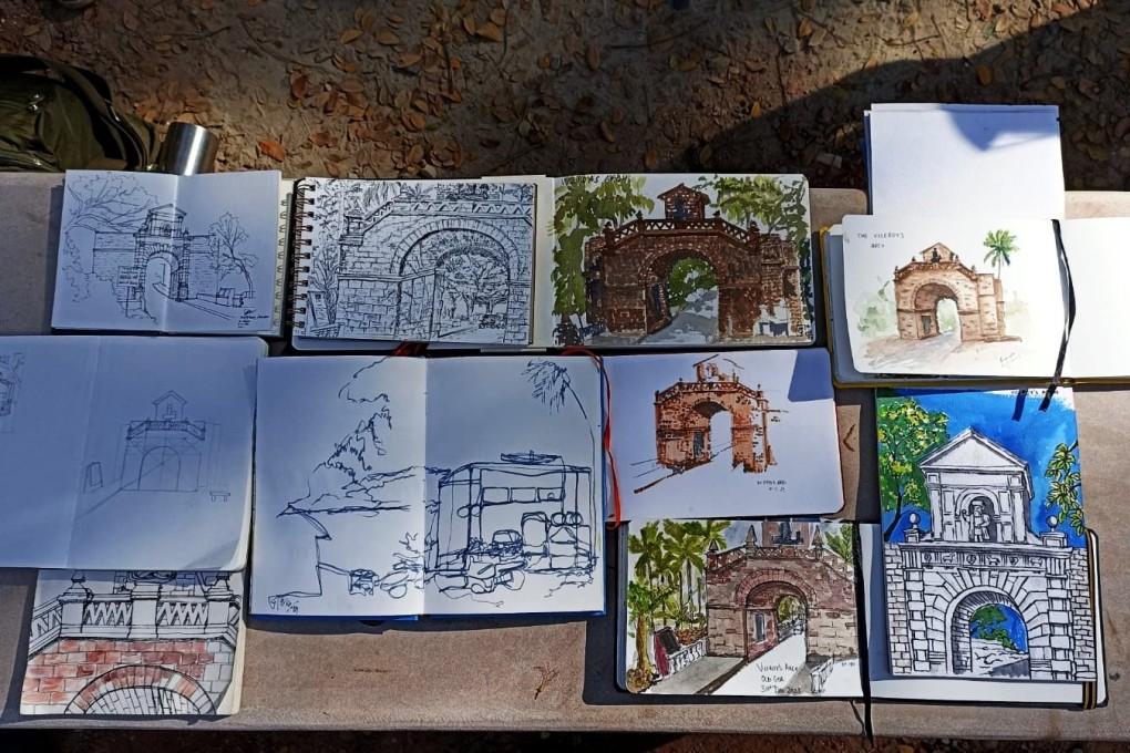 Sketches on display after an Urban Sketches meet in Goa, India. Photo: USk Goa