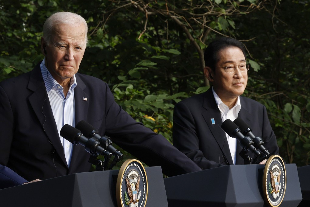 US President Joe Biden and Japanese Prime Minister Kishida Fumio during a press conference at Camp David in Maryland in August. Photo: Getty Images/TNS