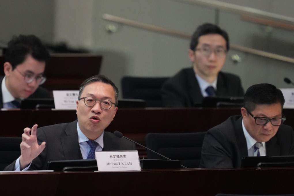 Secretary for Justice Paul Lam (front, left)  discusses the city’s home-grown national security law. Photo: Sam Tsang