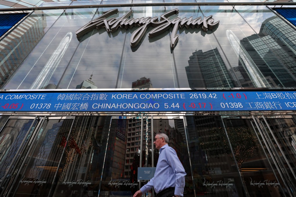 Screens showing the index and stock prices outside Hong Kong Exchange Square (HKEX) in Central. Photo: Sun Yeung