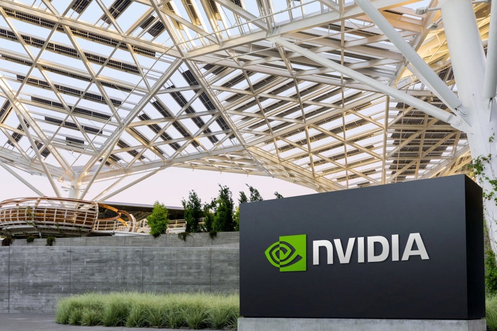 The Nvidia logo at its corporate headquarters in Santa Clara. Photo: Courtesy Nvidia / Handout via Reuters