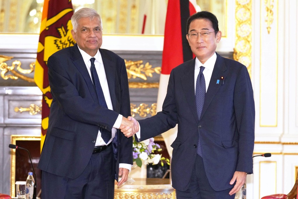 Japanese Prime Minister Fumio Kishida (right) and Sri Lankan President Ranil Wickremesinghe in Tokyo in September 2022. The countries have in recent month begun mending ties strained by the cancellation of a major infrastructure project. Photo: Kyodo