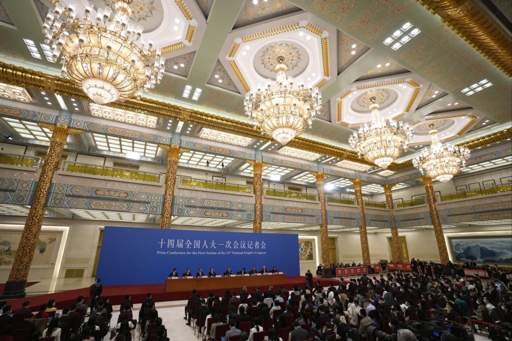 Chinese Premier Li Qiang presides over a press conference after the closing ceremony of the National People’s Congress at the Great Hall of the People in Beijing on March 13, 2023. Photo: AP