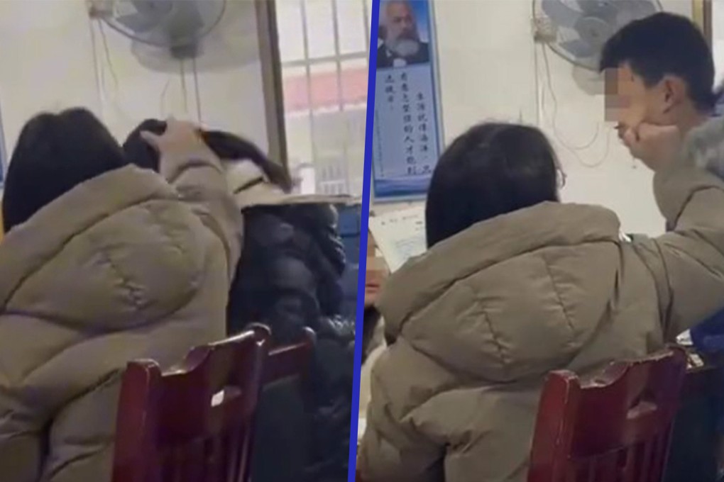 A crazed schoolteacher in China who physically assaulted two of her pupils in a sustained and violent attack has been suspended as police investigate the incident. Photo: SCMP composite/Douyin
