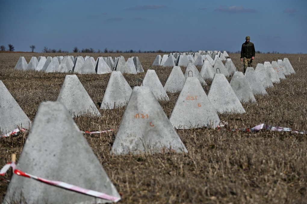 Anti-tank obstacles known as ‘dragon’s teeth’ in Zaporizhzhia region, Ukraine. Photo: Reuters