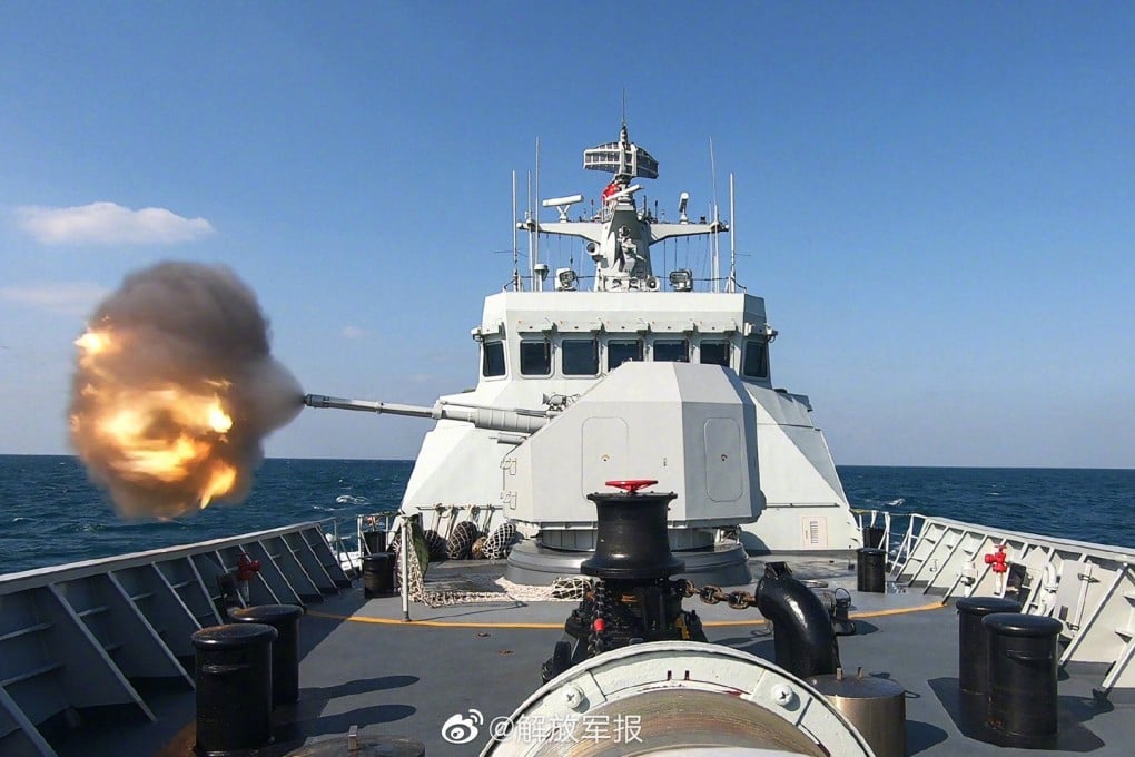 A live-fire drill carried out by the People’s Liberation Army in 2021 in the Gulf of Tonkin, referred to as “Beibu Gulf” by Beijing. Photo: Weibo / PLA