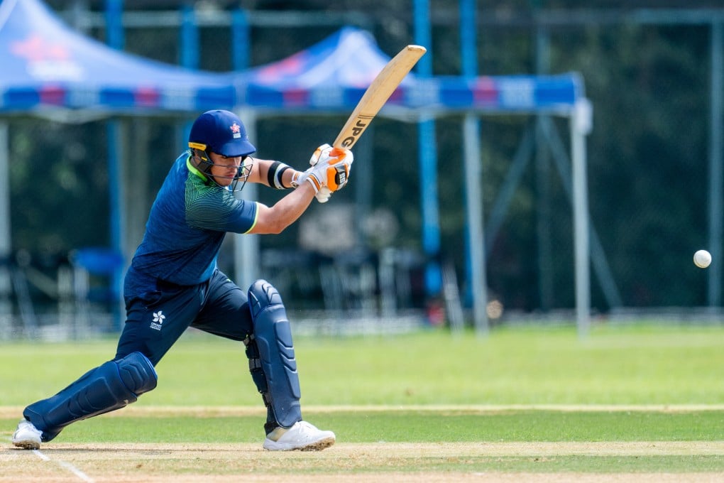 The Hong Kong ‘A’ team’s Jason Liu hit three sixes and six boundaries as he cracked 58 from 40 balls. Photo: Panda Man Chung Yan