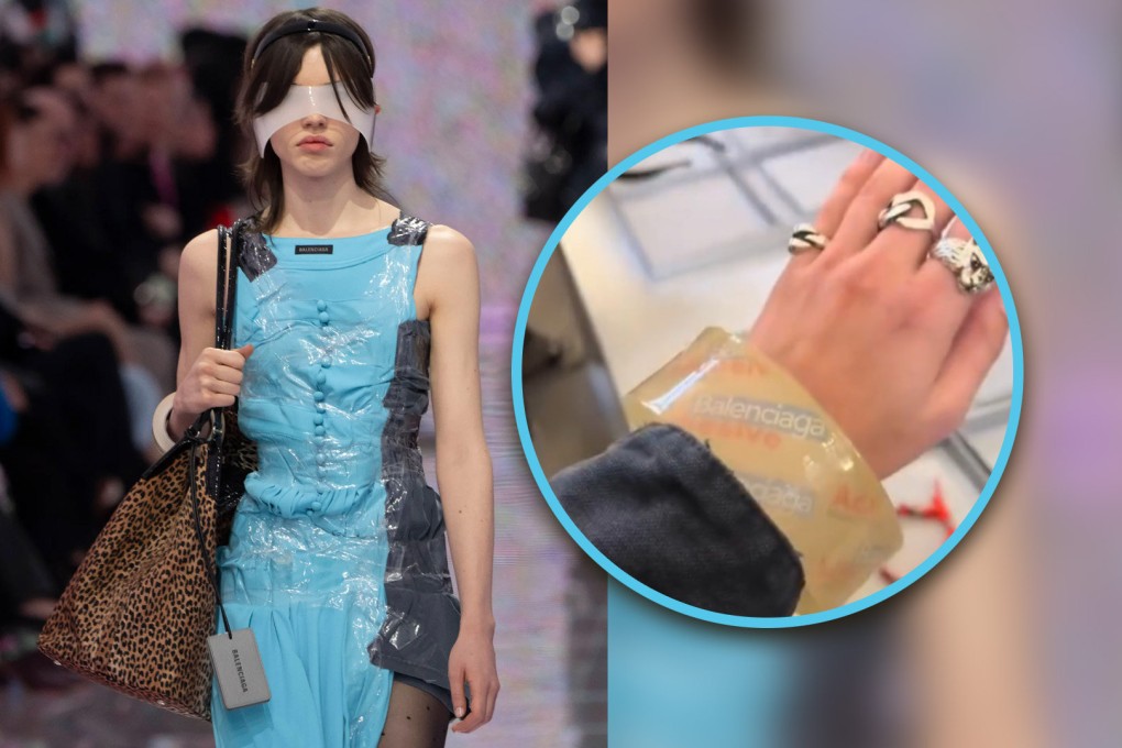 A US$3,300 “clear sticky tape bracelet” made by fashion brand Balenciaga and launched in Paris, is being ridiculed on mainland social media. Photo: SCMP composite/Douyin/Instagram