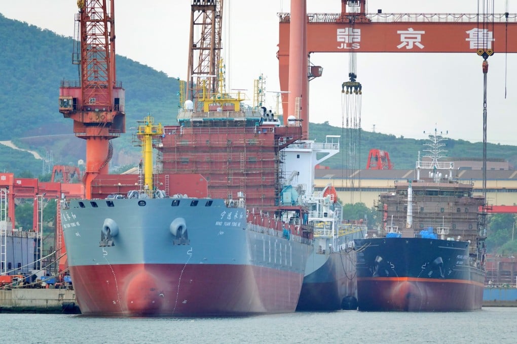 Multiple freighters are seen under construction in Shandong province last year, when China solidified its position as a dominant player in the shipbuilding industry. Photo: Getty Images