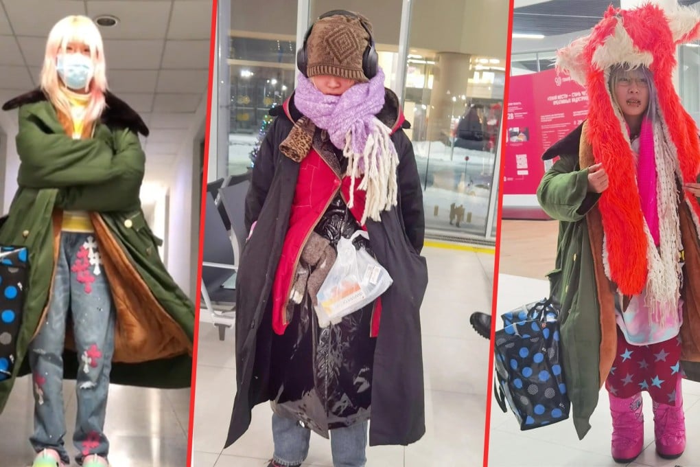 Young airline travellers in China are avoiding punitive baggage fees by wearing layers of clothes and becoming “walking wardrobes” before they they board flights. Photo: SCMP composite/Xiaohongshu