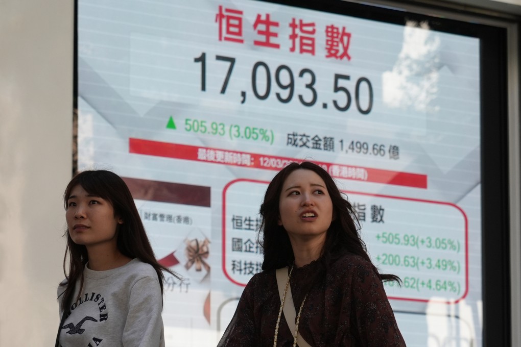 Pedestrians in Jordan walk past a digital billboard displaying today’s Hang Seng Index. Photo: Eugene Lee