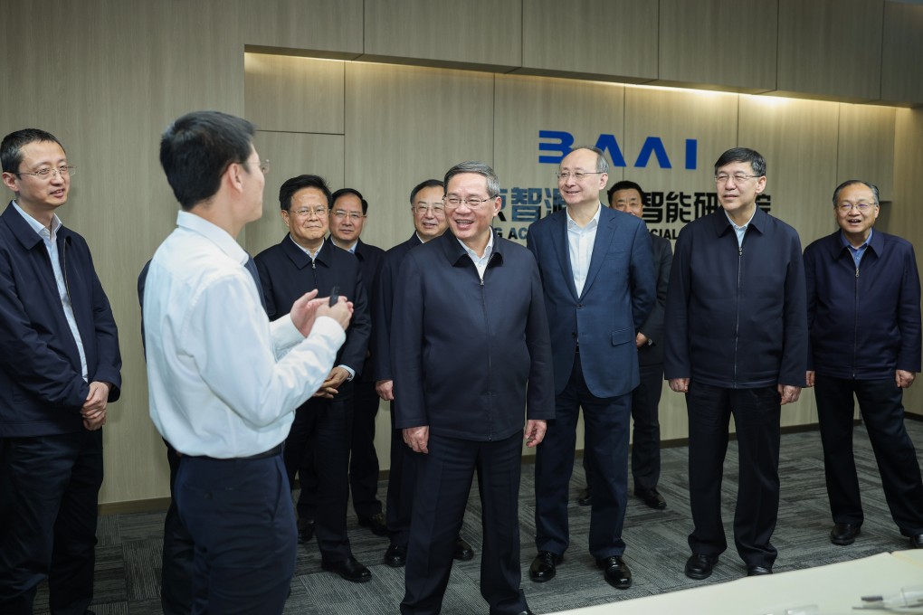 Premier Li Qiang visits the Beijing Academy of Artificial Intelligence during an inspection tour on Wednesday. Photo: Xinhua
