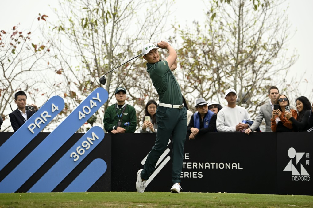 Li Haotong hits a tee shot during the first round of the International Series Macau at Macau Golf & Country Club. Photo: Asian Tour.