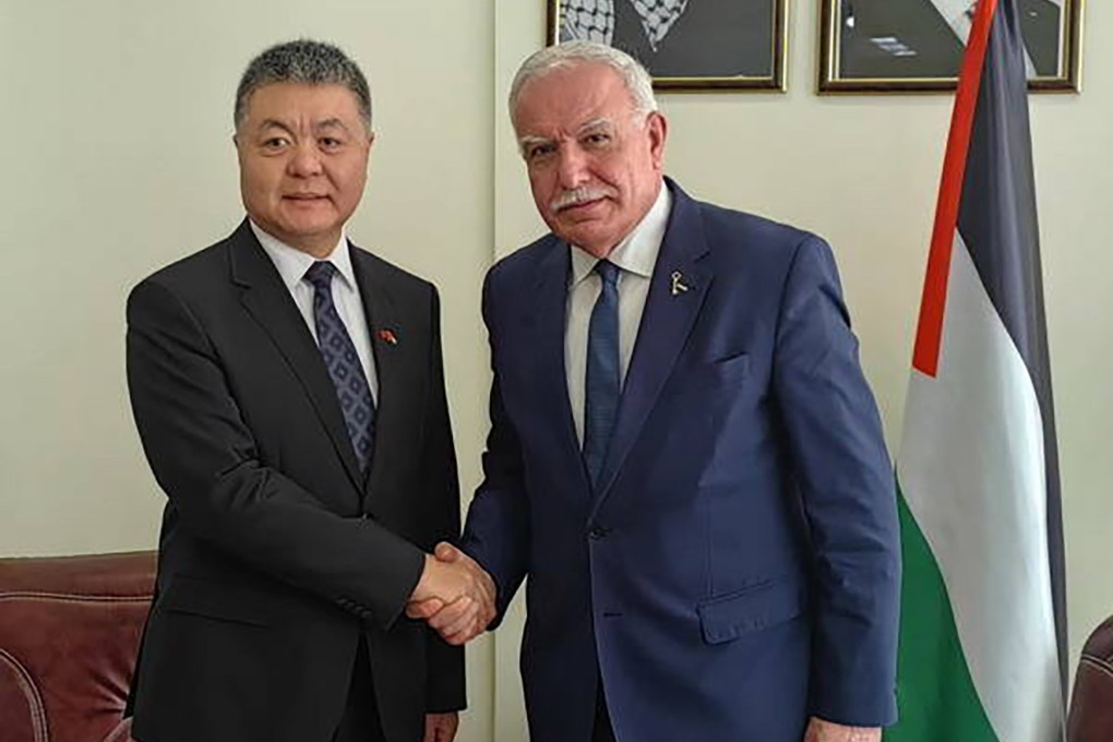 Chinese foreign ministry envoy Wang Kejian meets the Palestinian Authority’s foreign minister, Riyad al-Maliki, in Ramallah in the West Bank on Wednesday. Photo: Handout
