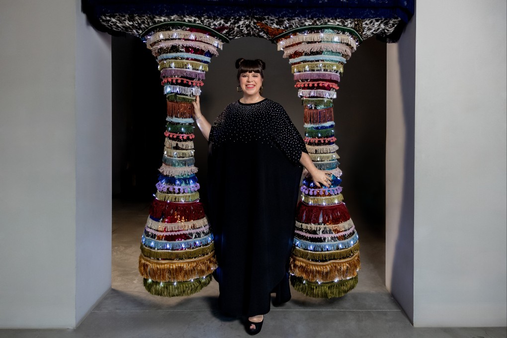 Joana Vasconcelos with her piece Valkyrie Seondeok, which features in her first Hong Kong exhibition, ArtisTree Selects: Enchanted Fores. The Portuguese artist reveals what inspired the show. Photo: Pedro Jafuno