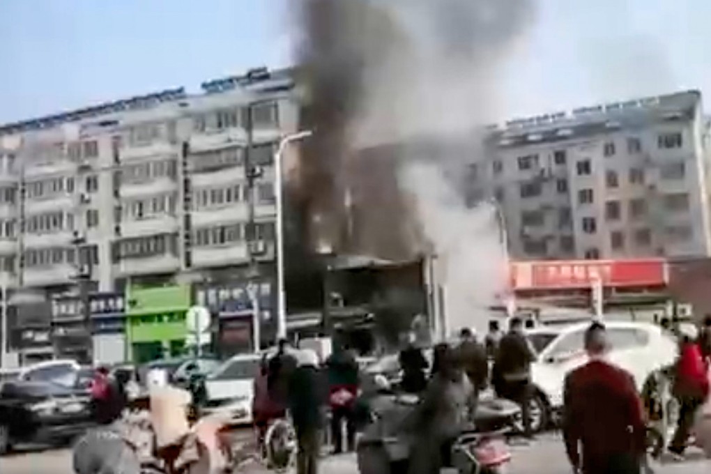 The explosion erupted at a barbecue restaurant in Huaian, Jiangsu province, on Saturday afternoon. Photo: Weibo