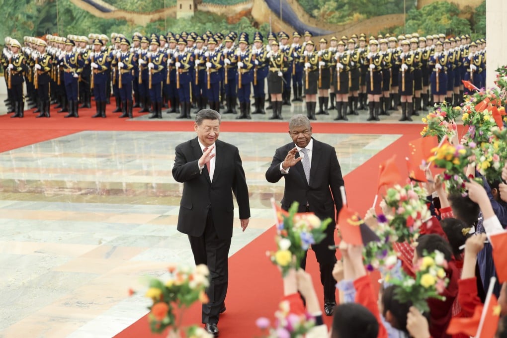 Chinese President Xi Jinping accompanies Angolan President Joao Lourenco during a welcome ceremony at the Great Hall of the People in Beijing on Friday. Photo: Xinhua