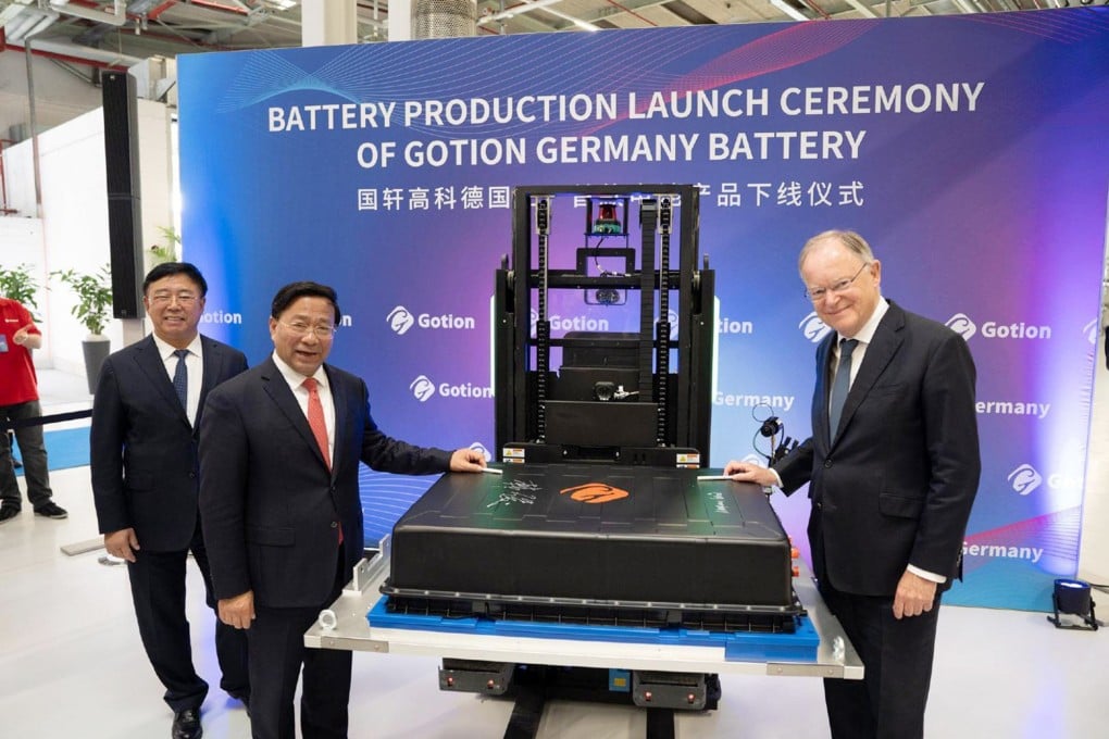 Gotion High-Tech’s Chairman Li Zhen (left), Anhui’s provincial Communist Party Secretary Han Jun (centre) and Lower Saxony’s Governor Stephan Weil (right) at the launching ceremony of Gotion’s first battery production and operation base in Europe on 18 September 2023. Photo: Gotion