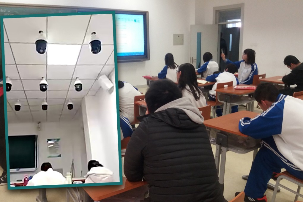 A university in China that has installed a large number of surveillance cameras in a lecture room as part of its digital teaching process has stirred a debate about privacy on mainland social media. Photo: SCMP composite/Shutterstock/Baidu