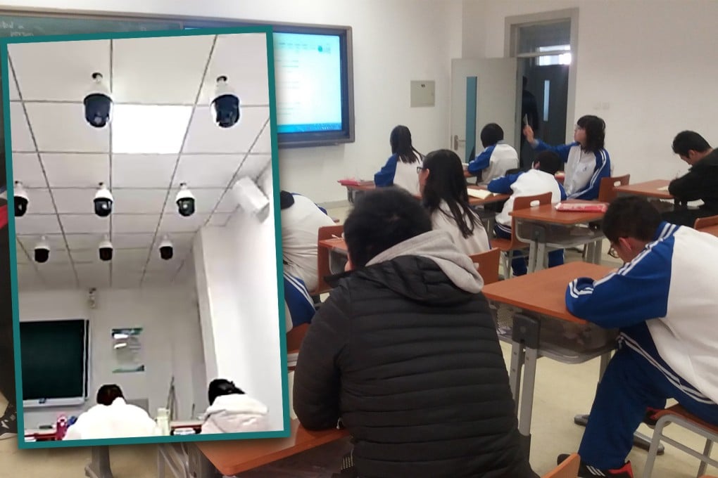 A university in China that has installed a large number of surveillance cameras in a lecture room as part of its digital teaching process has stirred a debate about privacy on mainland social media. Photo: SCMP composite/Shutterstock/Baidu