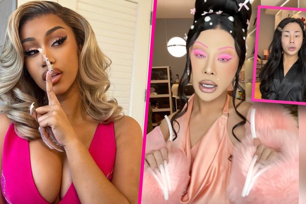 US rapper Cardi B is making a big splash in China and her popularity is soaring thanks to a growing trend of people copying her style and running online makeup tutorials to imitate her look. Photo: SCMP composite/Douyin/Instagram