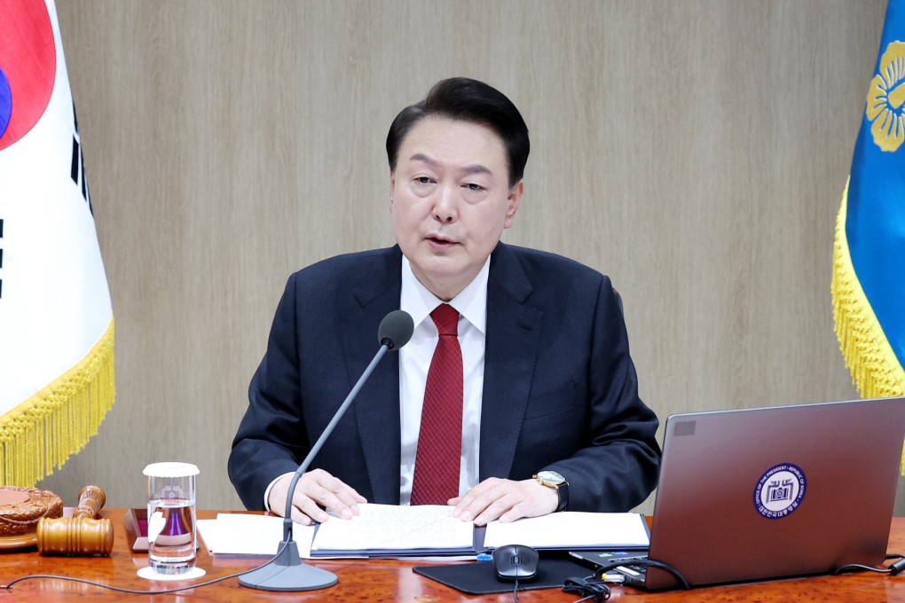 South Korean President Yoon Suk-yeol speaks during a cabinet meeting at the presidential office in Seoul on Tuesday. Photo: Yonhap/via EPA-EFE