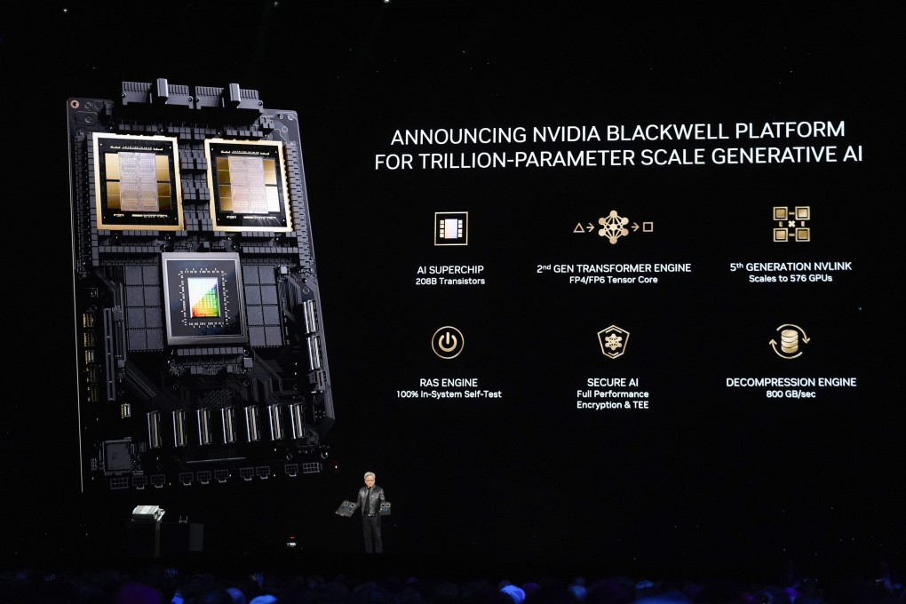 CEO Jensen Huang speaks during the keynote address of Nvidia GTC in San Jose, California, on March 18, 2024. Photo: AP